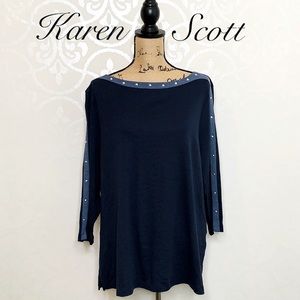 KAREN SCOTT BLUE 100% COTTON TOP WITH SILVER STUDS